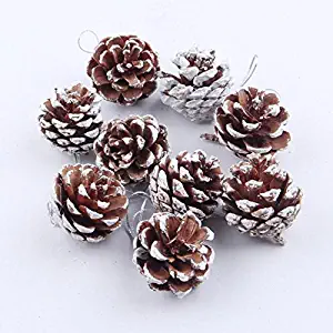 9Pcs Pine Cone Ornaments Wooden Christmas Hanging Decoration Mini Simulation White Frosted Pinecones Pendant DIY Craft Art Xmas Tree Decorative for New Year Festival Holiday Party Decor