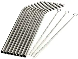 8 Pcs Stainless Steel Metal Drinking Straw Reusable Straws + 3 Cleaner Brush Kit
