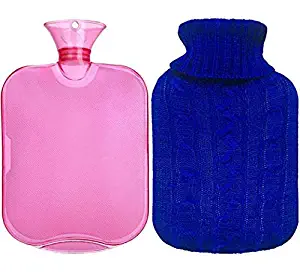 Premium Classic Rubber Hot Water Bottle, Transparent Hot Water Bottle with Knit Cover