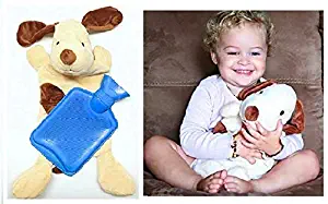 Hot Water Bottle Blue with Pup Cover Classic Rubber Hot Water Bag with Dog Cover to Sooth Aches, Pains and Keep Warm on Chilly Nights
