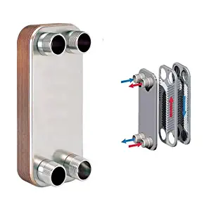 10-plate Brazed Plate Heat Exchanger, 316L Stainless Steel, Copper Brazed, 1" MNPT, up to 150,000 BTU/hr for use with Outdoor Wood Boilers, Domestic Hot Water Heating