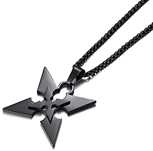 AkinaWay Ninja Shuriken Throwing Star Stainless Steel Necklace