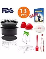 8 inch General Air Fryer Accessories 13 pieces with Recipe Cookbook Compatible with Philips Gowise USA Cozyna Power Airfryer 4.2QT–5.8QT, Kasmotion Deep Fryer Accessories Set of 13
