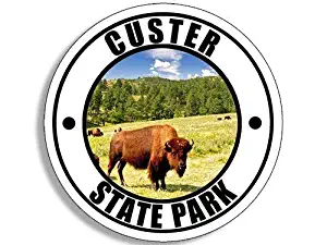MAGNET 4x4 inch ROUND Custer State Park w/Buffalo Sticker - sd black hills national rv Magnetic vinyl bumper sticker sticks to any metal fridge, car, signs