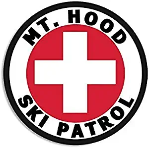 MAGNET 4x4 inch Round MT Hood SKI Patrol Sticker (or Oregon Mount Snow) Magnetic vinyl bumper sticker sticks to any metal fridge, car, signs