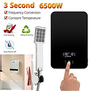 Tankless Instant Electric Hot Water Heater Boiler 6500W 220V Bathroom Shower Set Safe Intelligent Automatically for Home Bathroom Shower (Black)