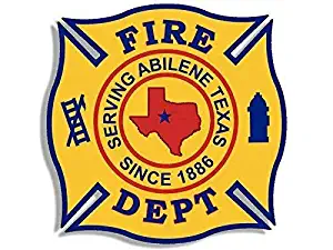 MAGNET 4x4 inch YELLOW Abilene Fire Dept Maltese Shaped Sticker (Texas tx Firefighter) Magnetic vinyl bumper sticker sticks to any metal fridge, car, signs