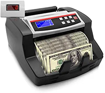 Money Counter with Counterfeit Detector - Automatic Digital Bill Counter, Cash Counting Machine w/Top Loader, Detachable LCD Display, Counts U.S Canadian Dollar, Euro, Pound Banknote - Pyle PRMC150.5