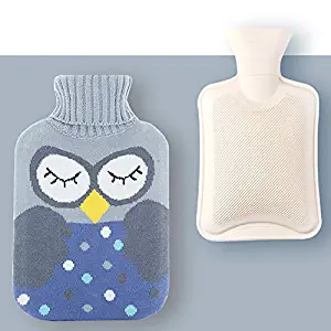 Editha Classic Rubber Hot Water Bottle Soft Flannelette Cover Heater Bag Winter Warm Water Bag (4323 owl Light Blue)