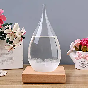 Storm Glass Weather Station Crystal Weather Forecast Bottle with Wooden Base, Weather Predictor with Mini Exquisite Clear Teardrop Decoration, Creative Stylish Decorative Desktop Water Drops (Clear)