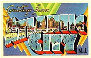 MAGNET 3x5 inch greetings from Atlantic City Sticker (Vintage NJ Post Card Design) Magnetic vinyl bumper sticker sticks to any metal fridge, car, signs