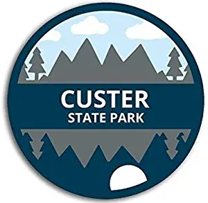 MAGNET 4x4 inch Round Blue Artsy Custer State Park Sticker (sd Black Hills National) Magnetic vinyl bumper sticker sticks to any metal fridge, car, signs