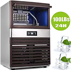 Happybuy Commercial Ice Maker 100lbs per Day with 40lbs Storage Capacity 5x9 Ice Cubes Plate Commercial Ice Machine 110V Automatic Ice Machine for Restaurant Bar Cafe w/Scoop and Connection Hoses