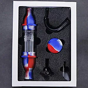 iegohome Reusable Silicone Honey Straw 8.3" Multifunction Screen Filters Bowl,Full Kit Gift, Water Filtering Rapid Heating Cooling(Blue/red/White) (Blue & red)