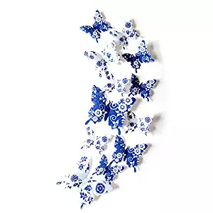 Gotian 3D Removable DIY Wall Sticker Butterfly Fridge Magnet for Wedding Home Decor Pack of 12 (Blue)