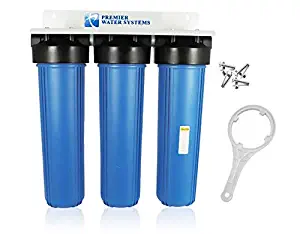 TRIPLE BIG BLUE HOUSING 20" WATER FILTER SYSTEM 1" WITH BRACKET + WRENCH