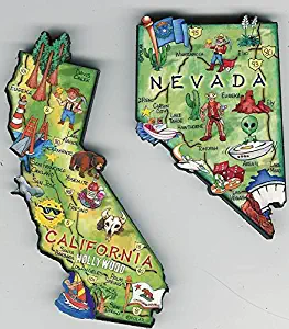 CALIFORNIA and NEVADA STATE MAP ARTWOOD MAGNETS