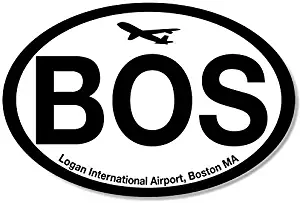 MAGNET 3x5 inch Oval BOS Airport Code Sticker - logan hub boston ma fly pilot mass jet Magnetic vinyl bumper sticker sticks to any metal fridge, car, signs