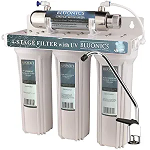 Bluonics 4 Stage Drinking Water Filter UV Ultraviolet Light Purifier for Bacteria Under Sink Filtration System