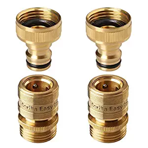 GORILLA EASY CONNECT Garden Hose Quick Connect Fittings. ¾ Inch GHT Solid Brass. 2 Sets of Male & Female Connectors.