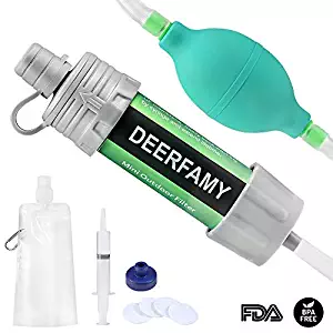 DEERFAMY Outdoor Water Filter Camping Personal Water Filtration Straw Hiking Emergency Survival Water Purifier System for Backpacking