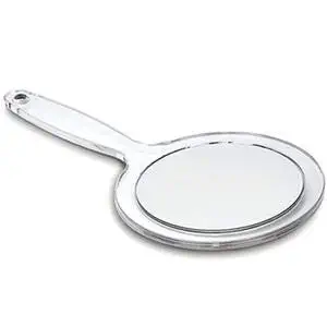 Acrylic Round Handy Make up Mirror with 10X/1X Magnification, Clear Finish - 6" x 0.25" x 11'H