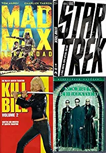 Crazy Town Sci Fi Action Mayhem: Mad Max Fury Road + Kill Bill Vol 2 + Matrix Reloaded + Star Trek (2 Disc Special Edition 2009) 4 Mega Hit Mega Madness DVD Bundle