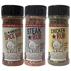 BBQ Seasoning Set - Pork Barrel BBQ Rubs and Spices Set - Rub Sampler Pack - Grill Holiday Rub Bundle: Pork Rub, Steak Seasoning and BBQ Rub, and Chicken Seasoning and BBQ Rub