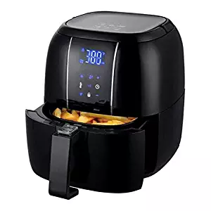 Ovente FAD61302 FAD61302B Digital Air Fryer 3.2qt, Grill Pan and Non-Stick Frying Basket, Auto Shut-Off, 6 Cooking Presets, LED Display, Touch Sensor, 1400W, Black, 3.2 QT