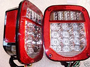 Jeep TJ CJ YJ Replacement Tail Lights CLEAR LENS w/ Bright Red LED's