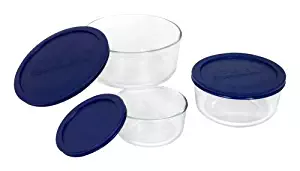 Pyrex Simply Store Glass Round Food Container Set with Blue Lids (6-Piece)