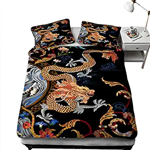Erosebridal Dragon Quilt Cover for Kids Boys Girls Children Japanese Wave Pattern Duvet Cover Twin Size Tattoo Style Bedding Set Cloud Animals Pattern Colorful Comforter Cover for Teens Adult