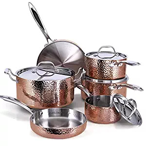 Oprah Suggested Her Favorite Things - Fleischer & Wolf Seville Series Cookware Set (10-Piece) - Tri-ply Hammered Stainless Steel Copper-Oven and Grill safe Kitchen Pots and Pans Set