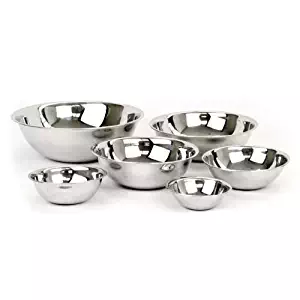 (Set of 6) ChefLand Mixing Bowls Standard Weight Stainless Steel, Mirror Finish, ¾, 1½, 3, 4, 5, and 8 Qt.