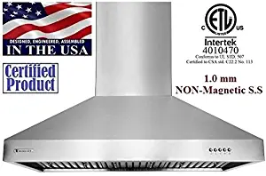 XtremeAir Ultra Series UL03-W30, 30" wide, LED lights, Baffle Filters W/Grease Drain Tunnel, 1.0mm Non-Magnetic Stainless Steel Seamless Body, Wall Mount Range Hood