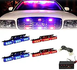 36x LED 3 Flashing Modes Vehicle Windshield Dash Deck Grille Strobe Flash Emergency Warning Strobe Light Bar For Truck, Law Enforcement, Police, Firefighter, EMS, Ambulance -1 pack (Red& Blue)