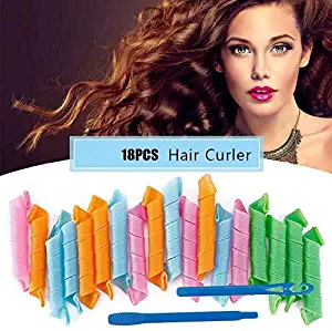 Magic Hair Curlers Spiral Curls Styling Kit, 18 Pcs No Heat Hair Curlers and 1 Styling Hooks, for Extra Long Hair Up to 30 cm (Multi-Colored)