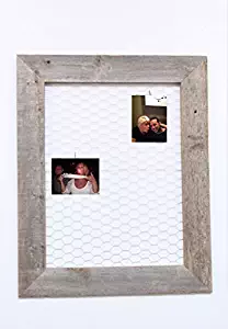 Reclaimed Rustic Barnwood Chicken Wire Photo or Message Board - Includes 10 Mini Clothes