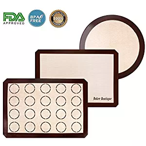 Silicone Baking Mats Set of 3, Non-stick Silicon Liner for Bake Pans & Rolling, Reusable Heat Resistant Cookie Half Sheet for Bread/Pizza/Macaroon, Round and Rectangle