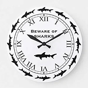 EnjoyHome Circling Sharks Beware of Sharks Fishing Boat Country Decoration Wood Clock Silent Battery Operated Wall Clock 14 inches