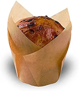 Tulips Golden Brown Silicone Baking Cup Liner (Case of 100), PacknWood - Gold/Brown Parchment Paper Cupcake Liners (4 oz, 3.7" x 1.9") PK209CPST5M