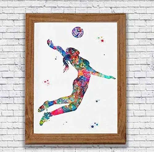 Volleyball Player Girl Watercolor Prints Sports Wall Decor Girl's Room Artworks Kid's Room Wall Art Gift To Girl Volleyball Player Gift