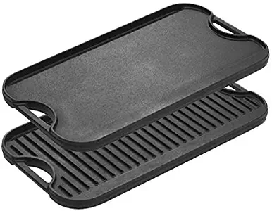 Lodge LPGI3PLT Pro-Grid Cast Iron Reversible Grill/Griddle Pan with Easy-Grip Handles, 10.5" x 20"