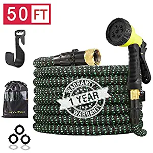 HIYUTOY Garden Hose Expandable Hose - Heavy Duty Flexible Leakproof Hose-10-Pattern High-Pressure Water Spray Nozzle & Bag & Plastic Holder.No Kink Tangle-Free Pocket Water Hose (50FT)