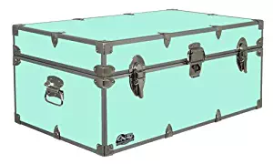 C&N Footlockers Happy Camper Storage Trunk - Summer Camp Chest - Durable with Lid Stay - 32 x 18 x 13.5 Inches (Mint)