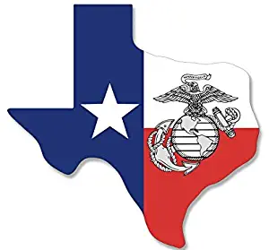 American Vinyl Texas Shaped TX Flag with B/W Marines Logo Sticker (USMC Decal) É