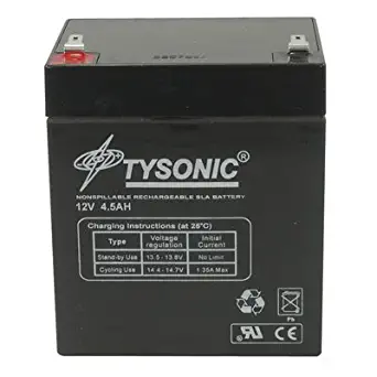 Tysonic TY-12-5 Sealed Lead Acid Rechargeable Battery, 12V, 5Ah, 4" H x 3.5" L x 2.8" W