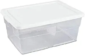 16448086 16 Quart Storage Box Container, White Lid & Clear Base G6