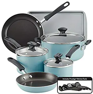 Farberware Cookstart Aluminum DiamondMax Nonstick Cookware Set, 15-Piece (Aqua)