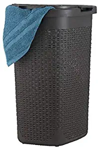 Laundry Hamper Basket With Lid 60 Liter - Deluxe Wicker Style Brown Color - 1.70 Bushel Bin With Cutout Handles To Storage Dirty Cloths in Washroom Bathroom, Or Bedroom. By Superio